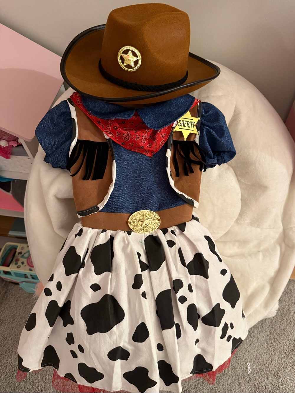Cowgirl Halloween Costume Dress with Brown Hat and Red Bandana